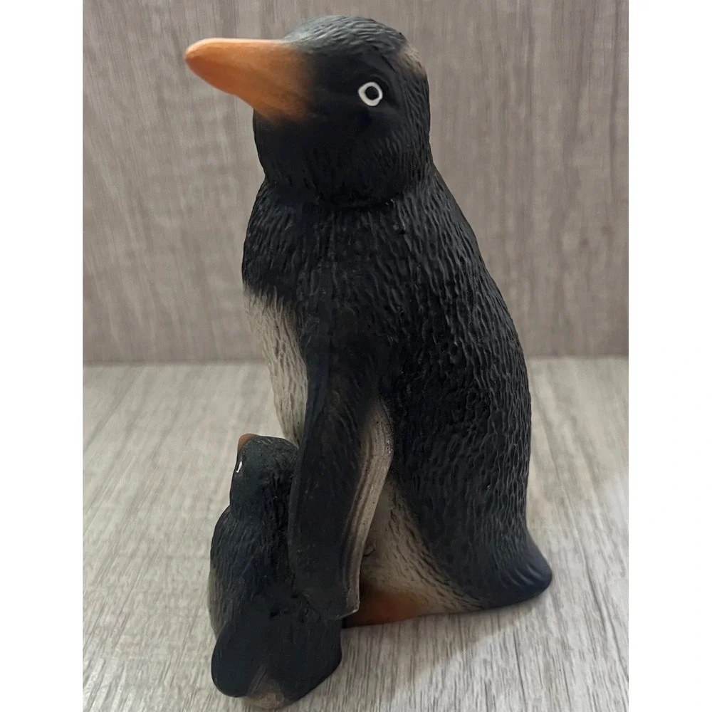 Vintage Penguin with Chick Figurine Realistic Textured Bird Decor Collectible